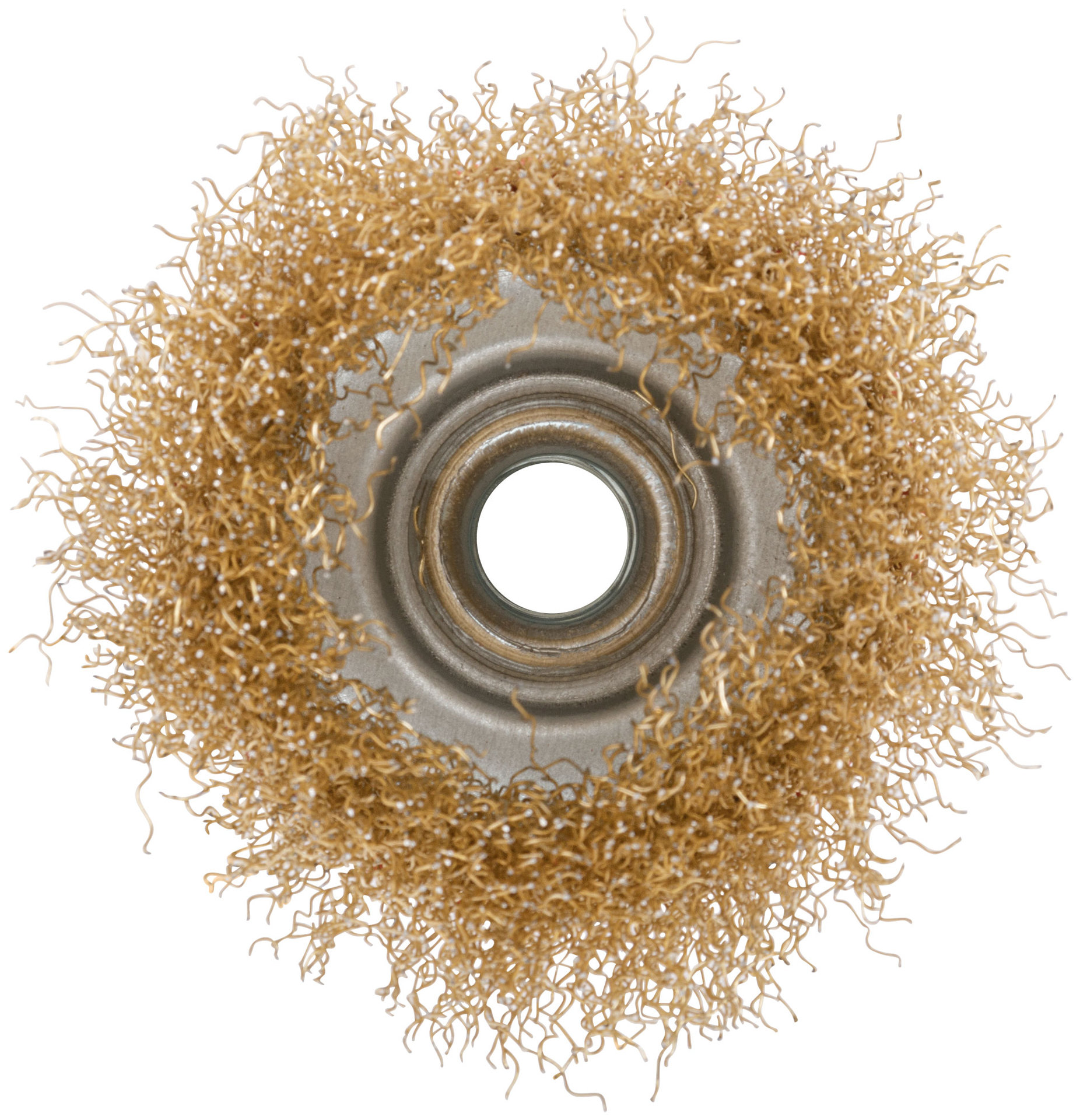 Корщетка чашечная, гайка М14, стальная латунированная волнистая проволока 75 мм (39037)