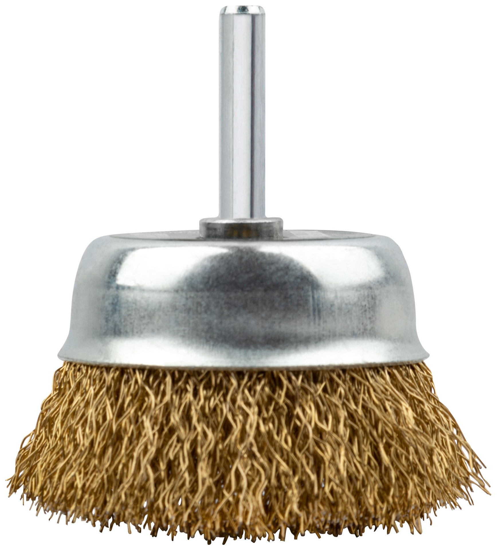 Корщетка-чашка, со штифтом, стальная латунированная волнистая проволока 60 мм (38516)