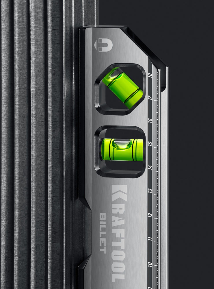 Брусковый магнитный уровень BILLET-20, 8 в 1, 200 мм, точность 0.3 мм/м, 4 глазка KRAFTOOL 34790