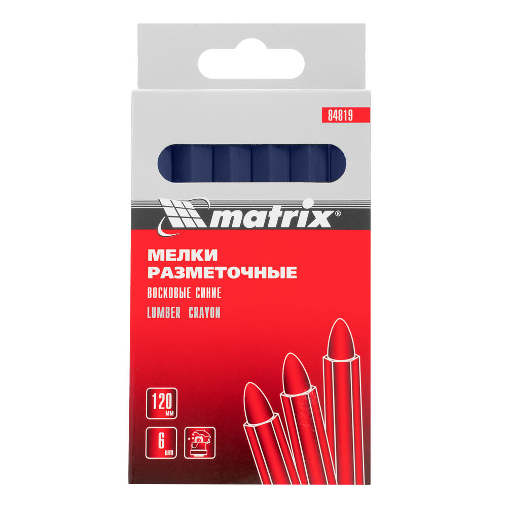 Мелки разметочные восковые синие, 120 мм, коробка 6 шт Matrix (84819)