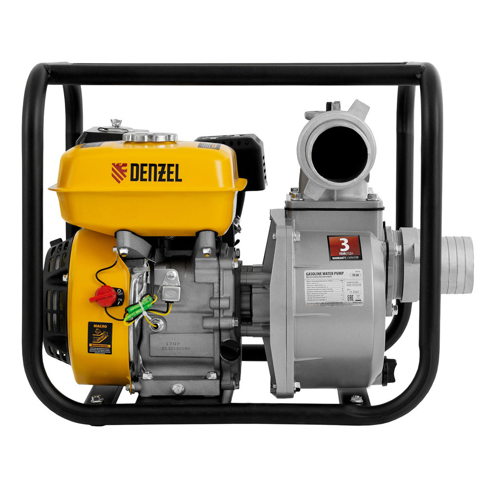 Мотопомпа бензиновая для чистой воды PX-80, 7 л.с, 3, 1000 л/мин, глубина 8 м, напор 30 м Denzel (99202)
