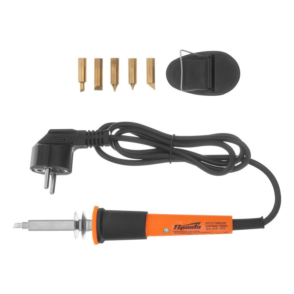 Набор для выжигания, 7 предметов: паяльник 30 Вт, подставка, жала сменные Sparta (913112)