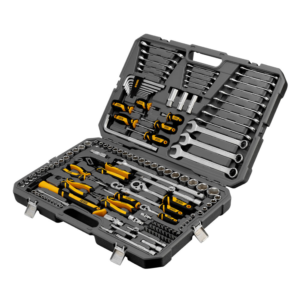 Набор инструментов, 1/2, 1/4, 3/8, CrV, S2, пластиковый кейс, 144 предмета Denzel