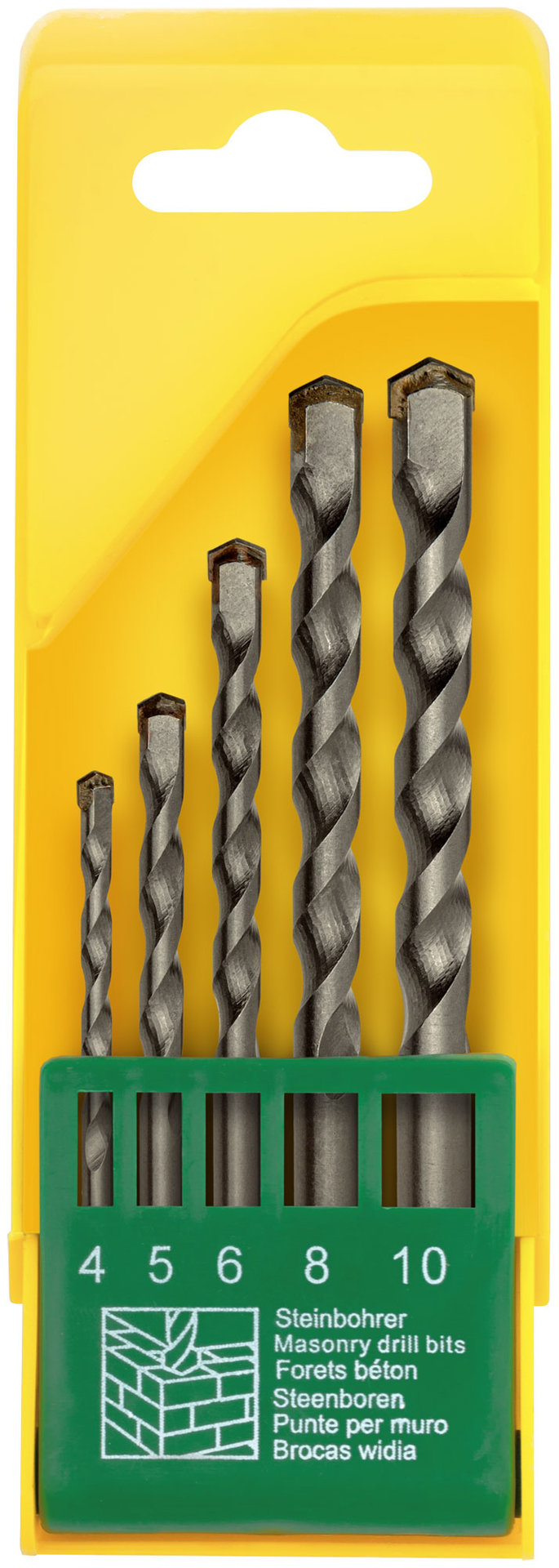Набор сверл победитовых ударных, цилиндрический хвостовик, 5 шт. (4-5-6-8-10 мм) (34567)