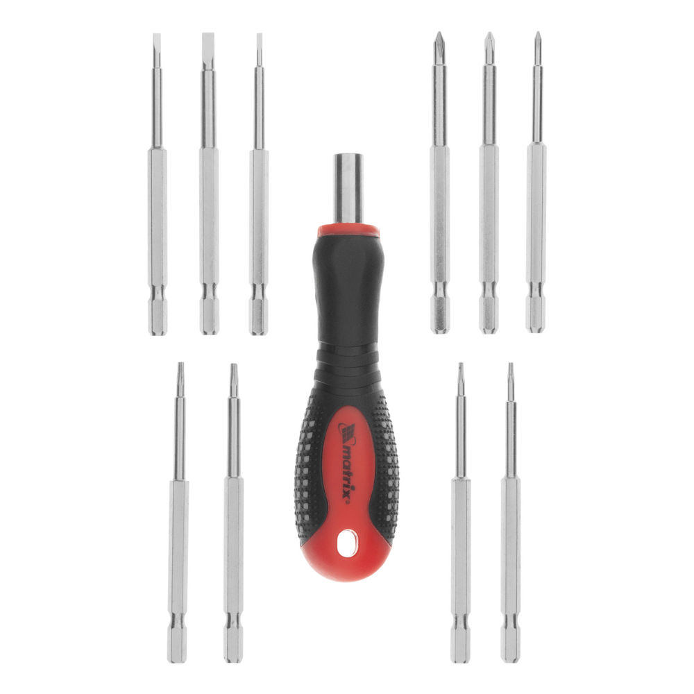Отвертка для точных работ Fusion с насадками, 11 предметов, в пластиковом пенале, трехкомпонентная рукоятка Matrix