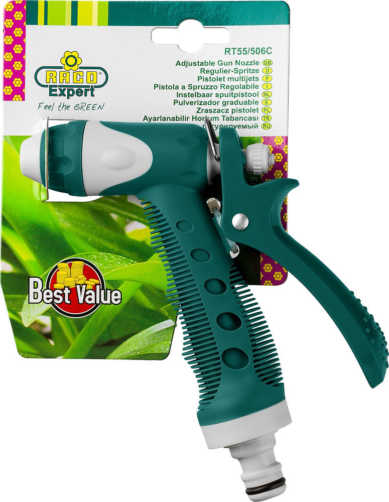 Поливочный пистолет 506C, плавная регулировка, курок сзади, пластиковый с TPR RACO 4255-55/506C-30