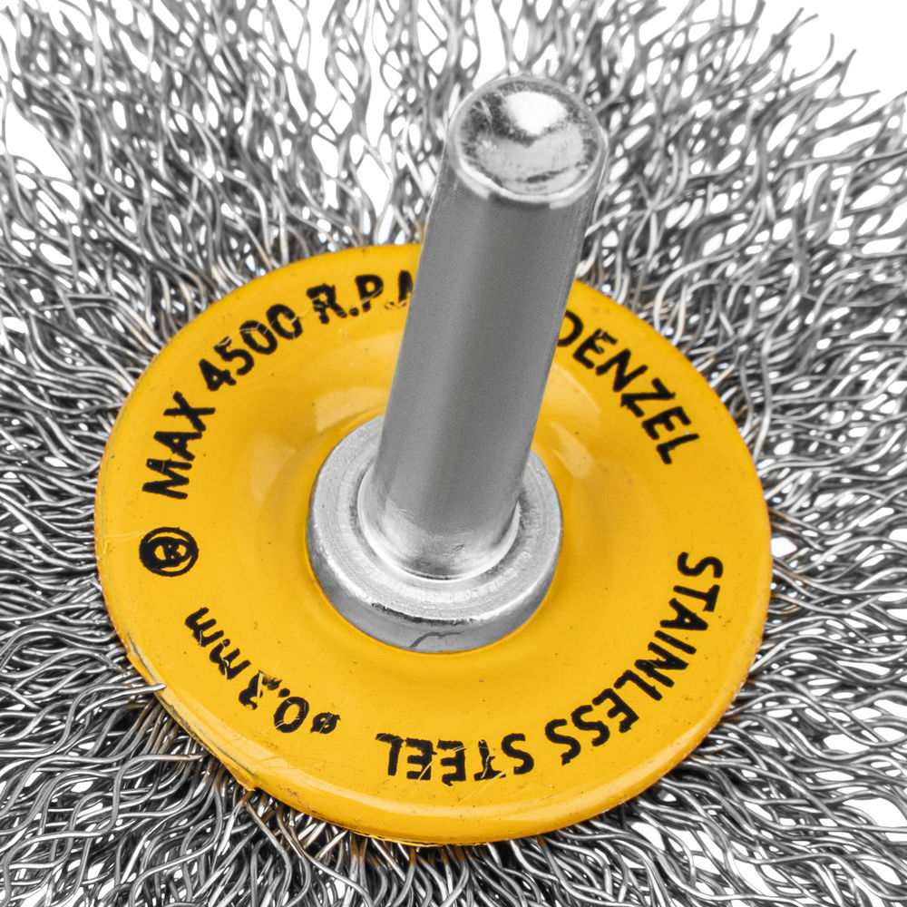 Щетка для дрели, 60 мм, Плоская, со шпилькой, нержавеющая витая проволока Denzel (744463)