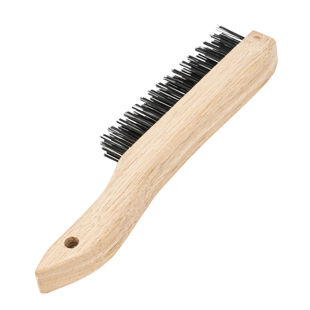 Щетка зачистная четырехрядная, закаленная прямая проволока с деревянной ручкой Сибртех (74804)