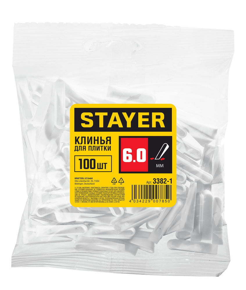 Клинья для плитки малые 6 мм, 100 шт STAYER 3382-1