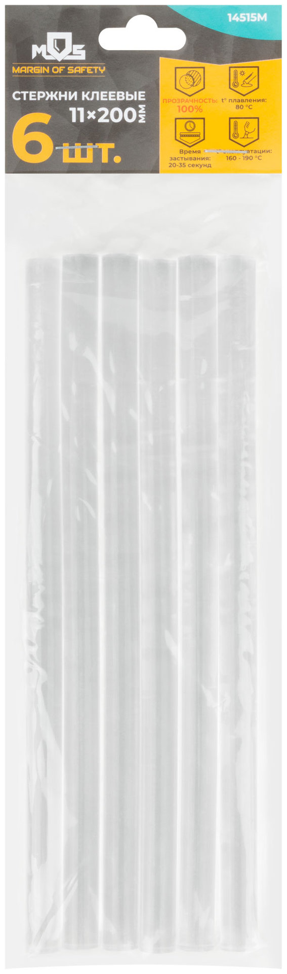 Стержни клеевые 11x200 мм, 6 шт., прозрачность 100% (14515М)