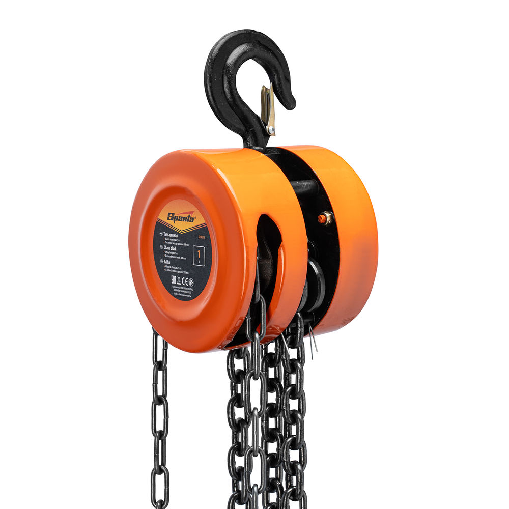 Таль цепная, 1 т, H подъема 2.5 м, расстояние между крюками 300 мм Sparta (519135)