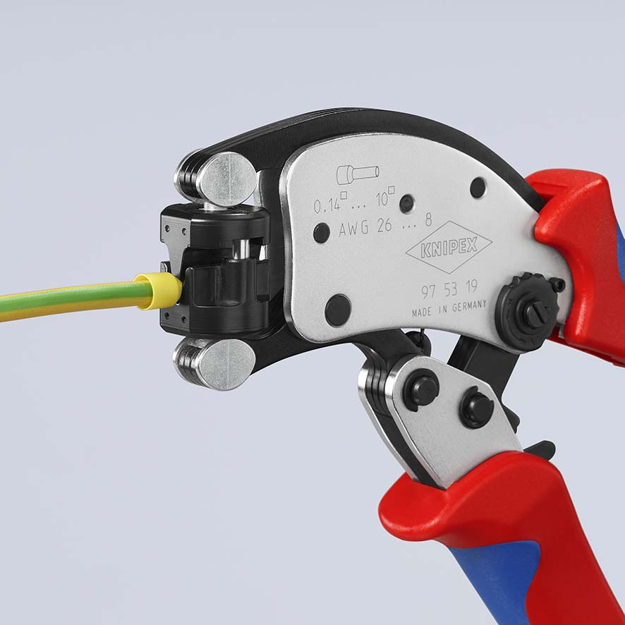 Пресс-клещи для контактных гильз DIN 46228 1+4, обжим: трапециевидный, поворот 360°, 0.14-10.0 мм?, доступ с 2х сторон, длина 200 мм Twistor T KN-975319