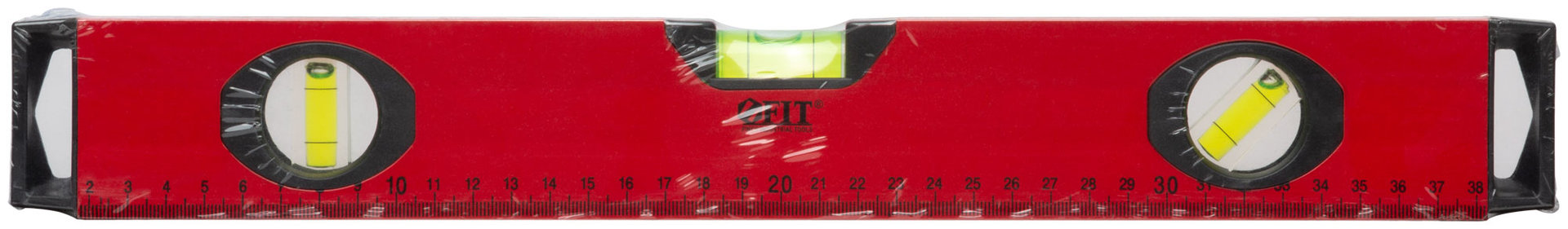 Уровень Бизон, 3 глазка, красный корпус, магнитная полоса, ручки, шкала 400 мм (18141)