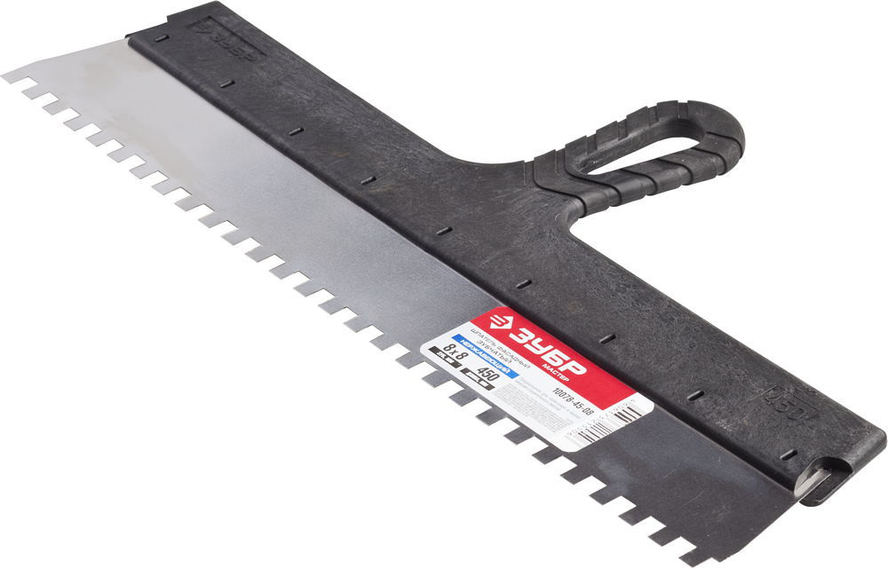 Шпатель фасадный нержавеющий 450 мм зуб 8?8 мм пластиковая ручка ЗУБР 10078-45-08