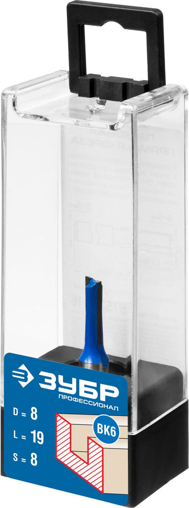 Фреза пазовая прямая 8 x 19 мм, хвостовик 8 мм ЗУБР Профессионал 28753-8-19