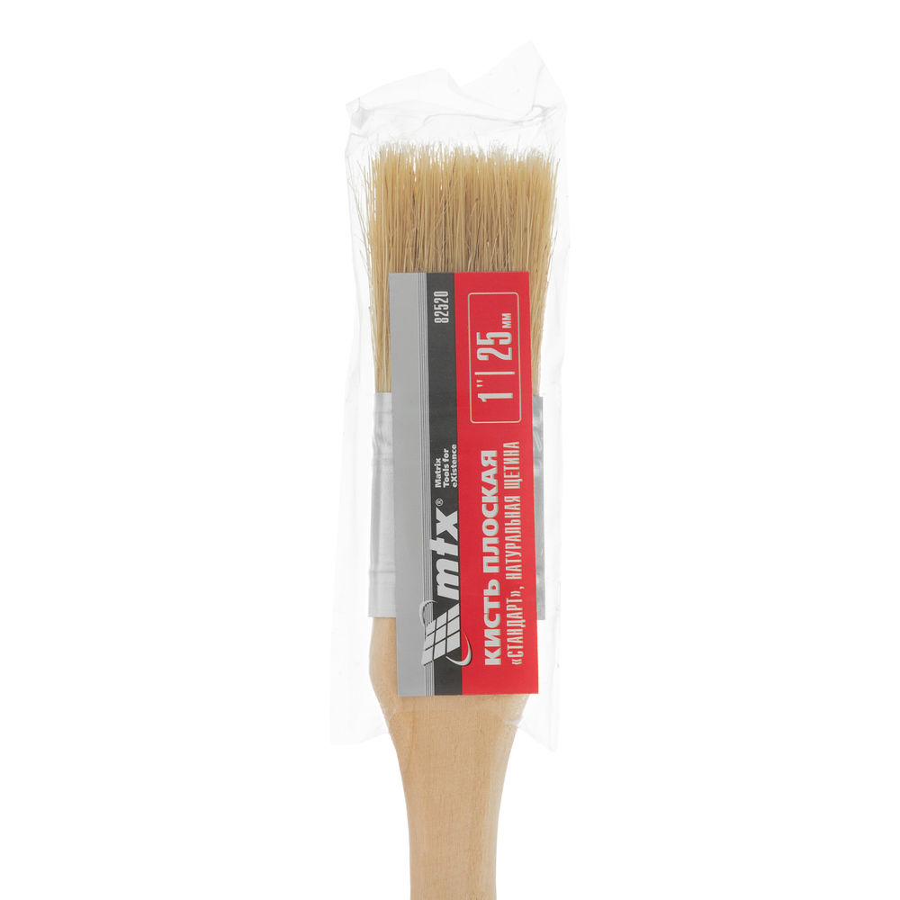 Кисть плоская Стандарт 1 (25 мм) натуральная щетина, деревянная ручка MTX (82520)