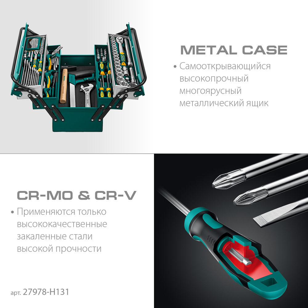 Набор инструмента универсальный 131 предм., (1/2+1/4) GRAND-131 KRAFTOOL 27978-H131