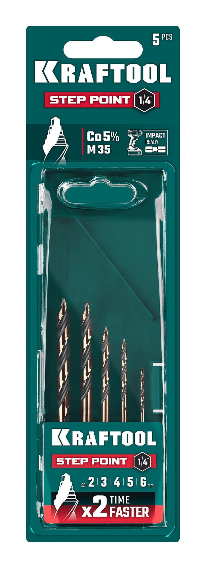 KRAFTOOL STEP POINT, 5 шт, набор сверл по металлу для винтовёртов и шуруповертов IMPACT READY (29653-H5)