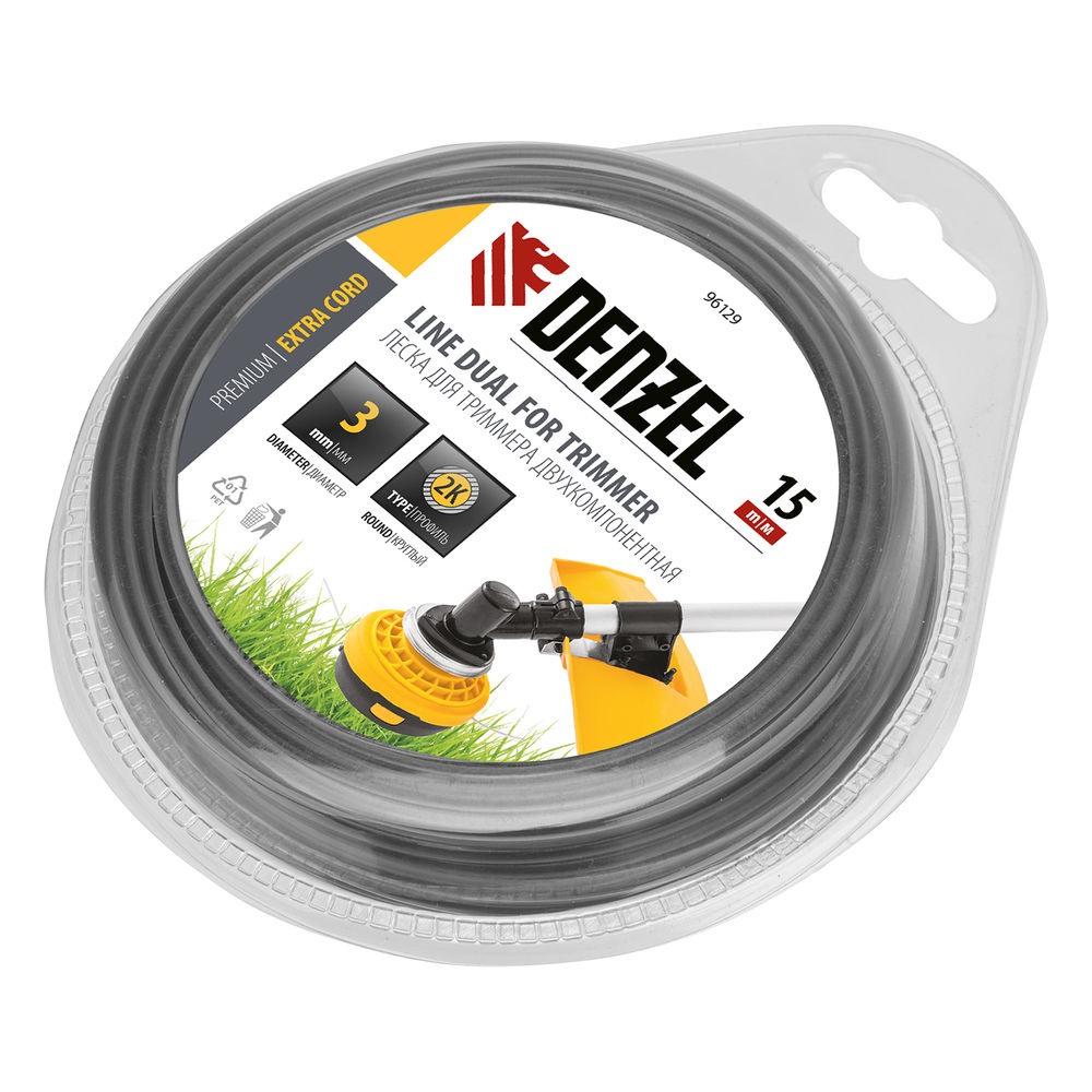 Леска для триммера, двухкомпонентная круглая 3.0 мм, 15 м Extra cord Denzel (96129)