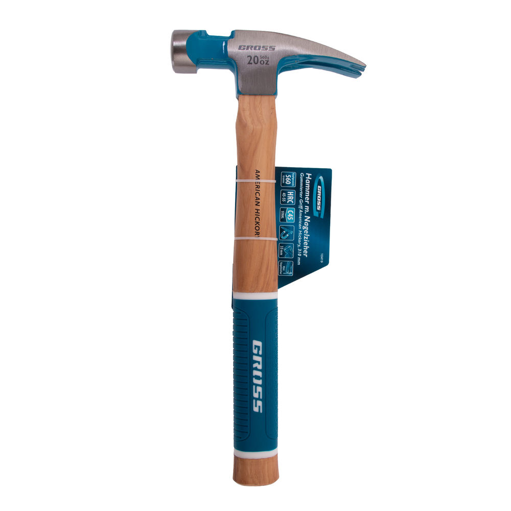 Молоток-гвоздодер,560 г, угол 75, магнит, обрезиненная рукоятка AMERICAN HICKORY GROSS (10419)