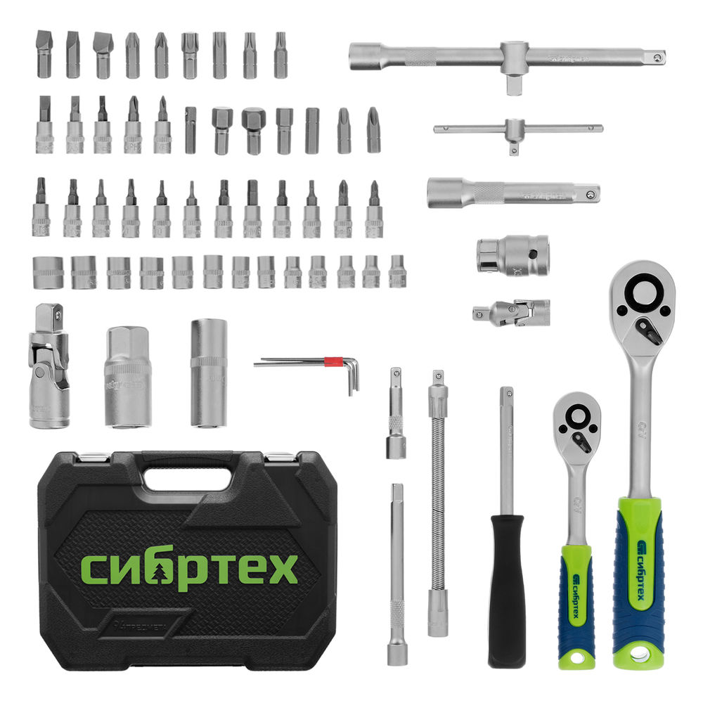 Набор инструментов, 1/2, 1/4, пластиковый кейс, 94 предмета// Сибртех