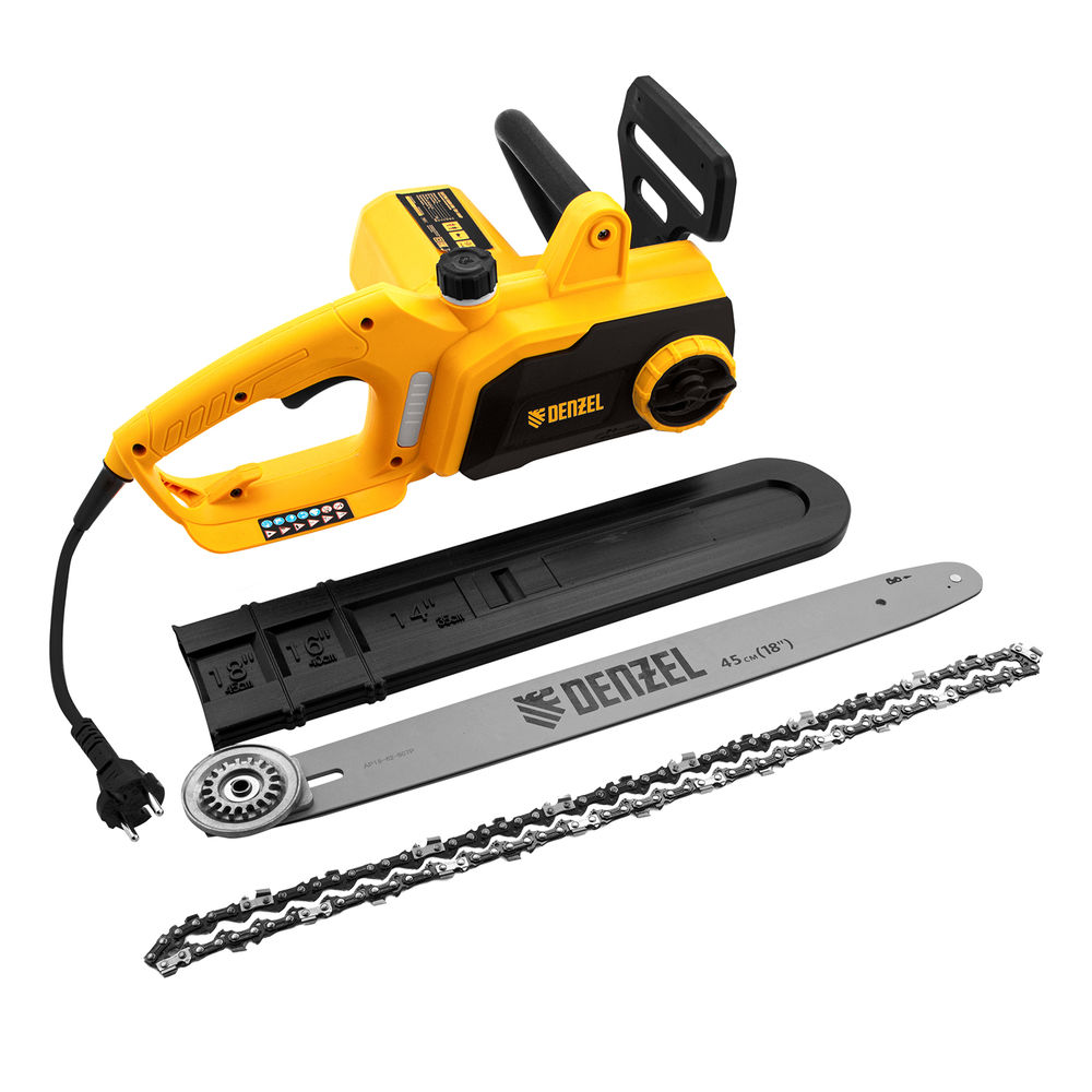 Пила цепная электрическая EDS-2200P, 2.2 кВт,поперечная, шина 45 см, шаг 3/8, паз 1.3 мм, 63 звена Denzel (95617)