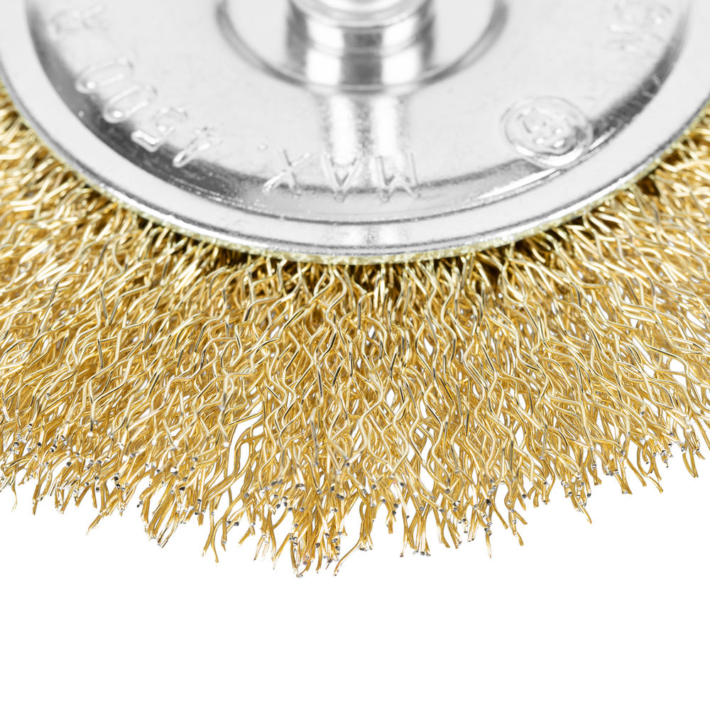 Щетка для дрели 100 мм, плоская со шпилькой, латунированная витая проволока Matrix (74450)