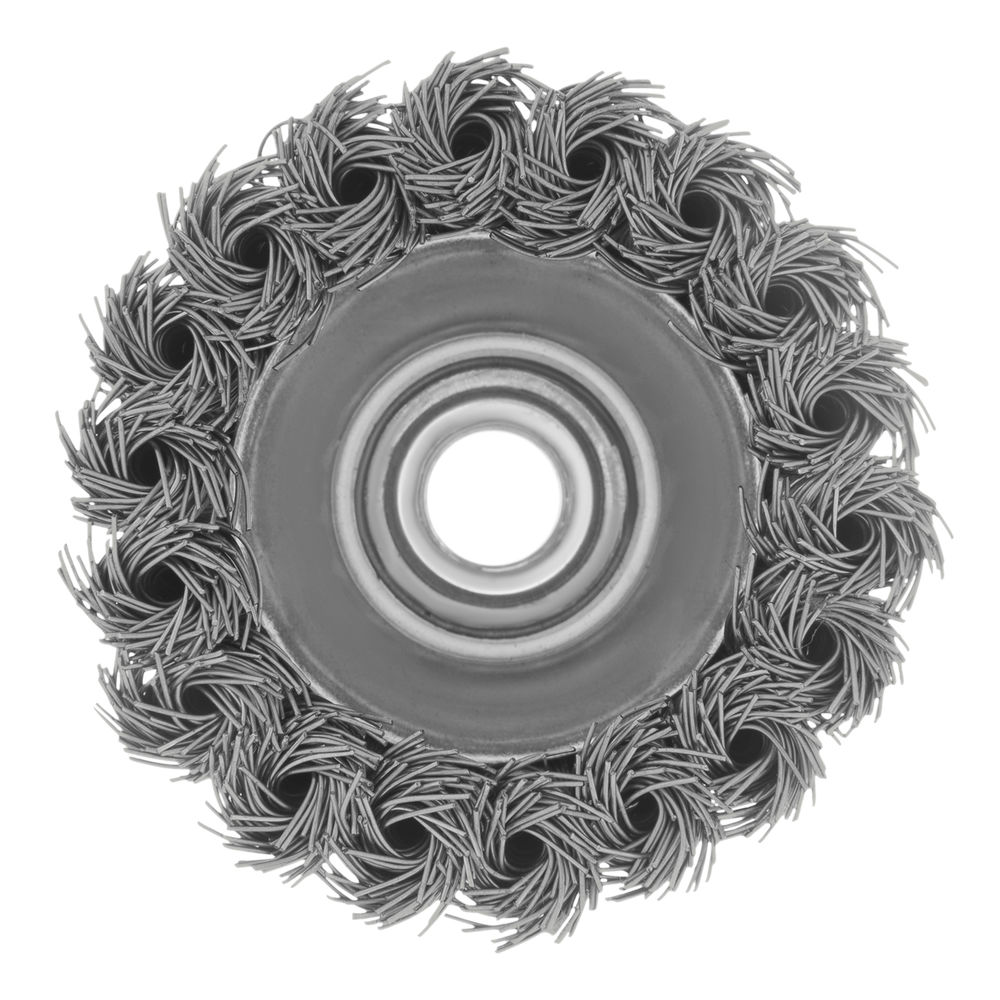 Щетка для УШМ, 75 мм, Чашка, крученая нержавеющая проволока 0.5 мм, М14 Denzel (746243)