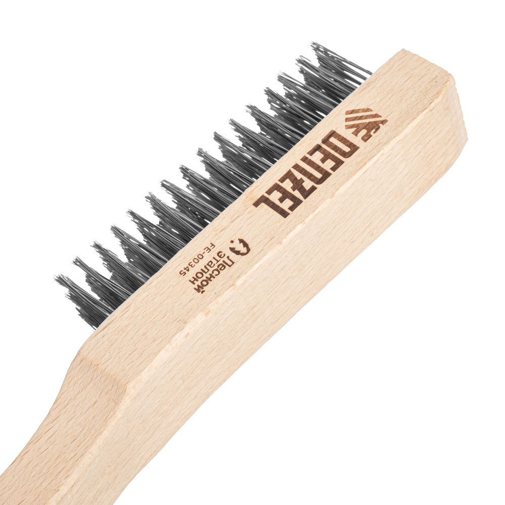 Щетка зачистная 6-и рядная, прямая проволока из нержавеющей стали с деревянной ручкой, EFP// Denzel (74846)