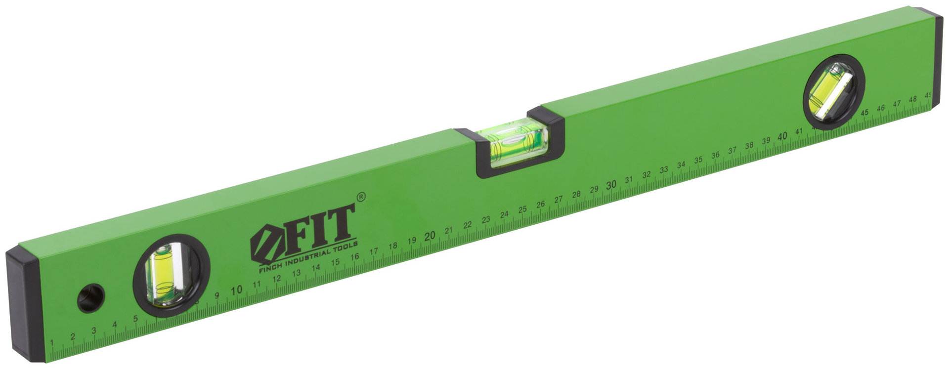 Уровень Техно, 3 глазка, зеленый корпус, фрезерованная рабочая грань, шкала 500 мм (18115)