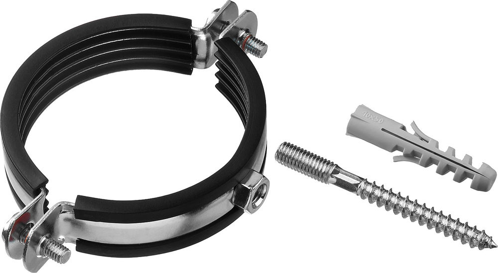 Хомут трубный с сантехнической шпилькой и дюбелем 2 1/2, цинк, 1 шт ЗУБР 37866-75-80_z01