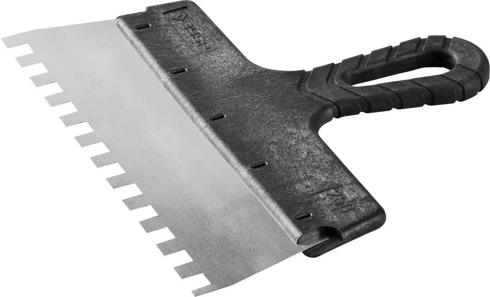 Шпатель фасадный нержавеющий 250 мм зуб 10?10 мм пластиковая ручка ЗУБР 10078-25-10