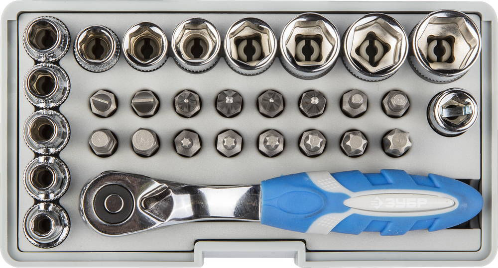 Набор трещотка биты и торцовые головки 31 шт ЗУБР 26054-H31