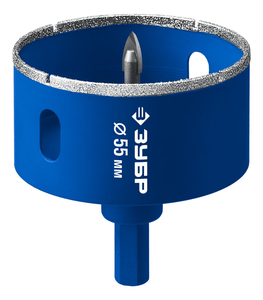 Коронка алмазная АГК, d 55 мм, центр. сверло, трехгранный хвост, Р60 ЗУБР Профессионал 29850-55