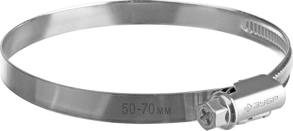 Хомут червячный Х-9Н 50 - 70 мм, накатная лента 9 мм, цинк, 50 шт ЗУБР 37807-70