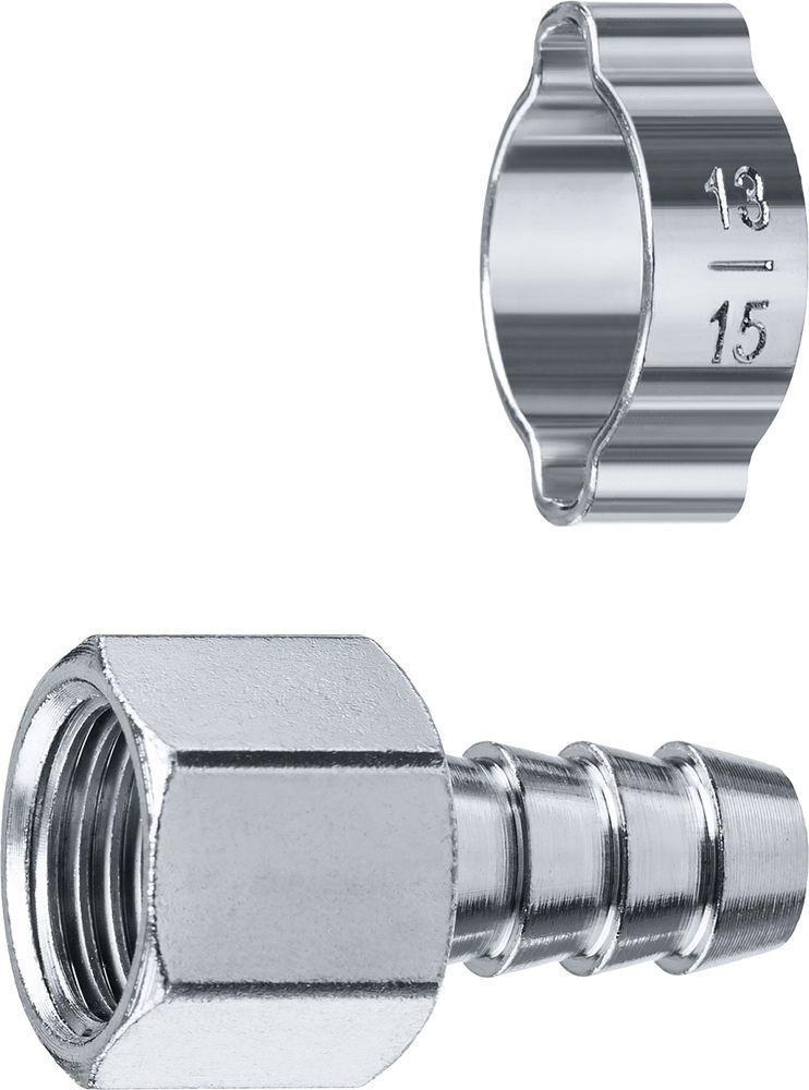 Переходник штуцер «елочка» 10 мм - 1/4F с обжимным хомутом ЗУБР Профессионал 64923-1/4-10