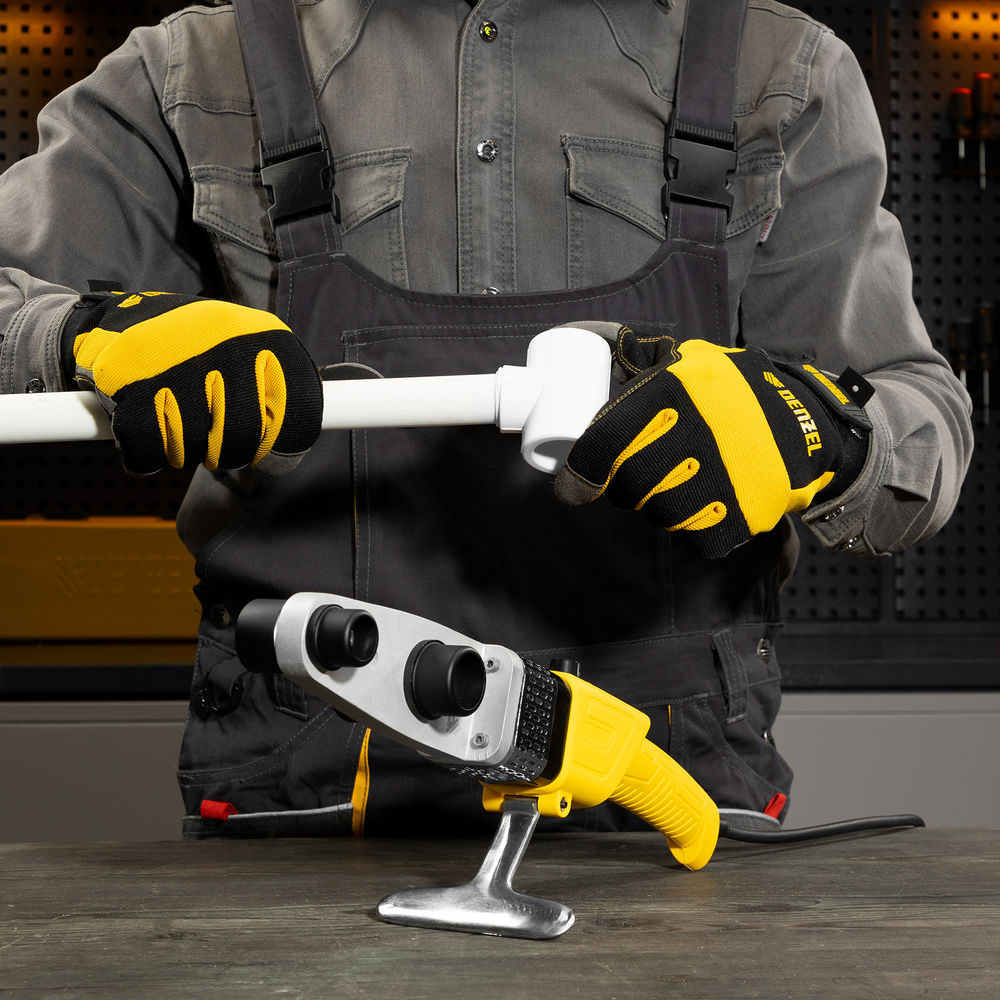 Аппарат для сварки пластиковых труб DWP-800, Х-Pro, 800 Вт, 300 град, комплект насадок, 20-32 мм Denzel (94207)