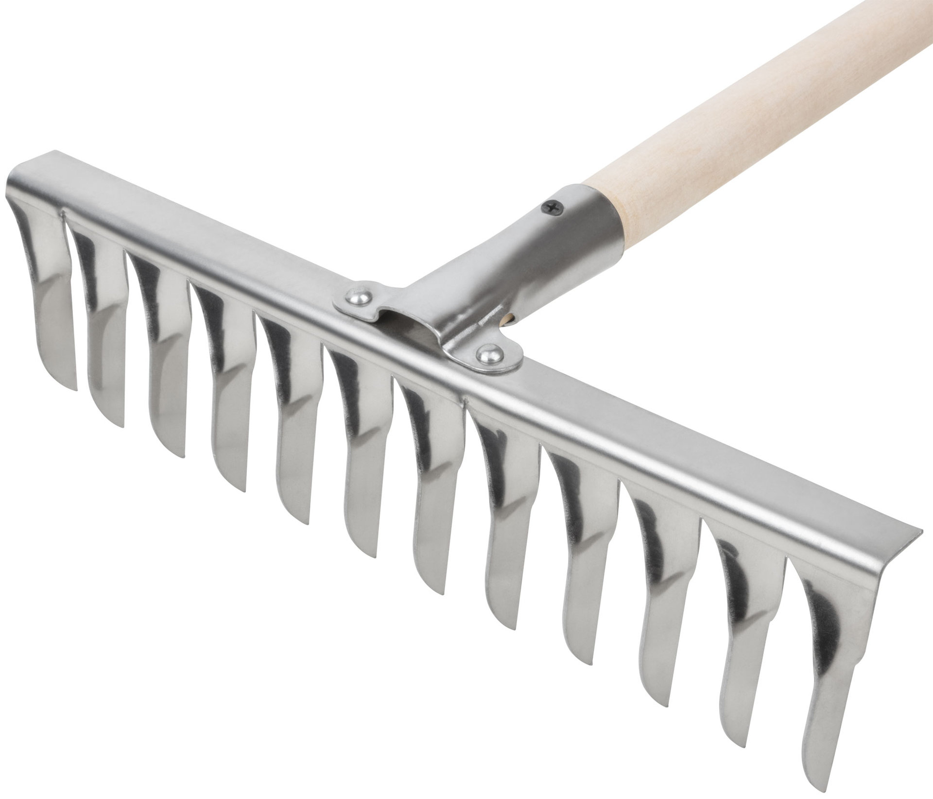 Грабли, витой зуб, нержавеющая сталь, 12 зубьев, с деревянным черенком (76983)