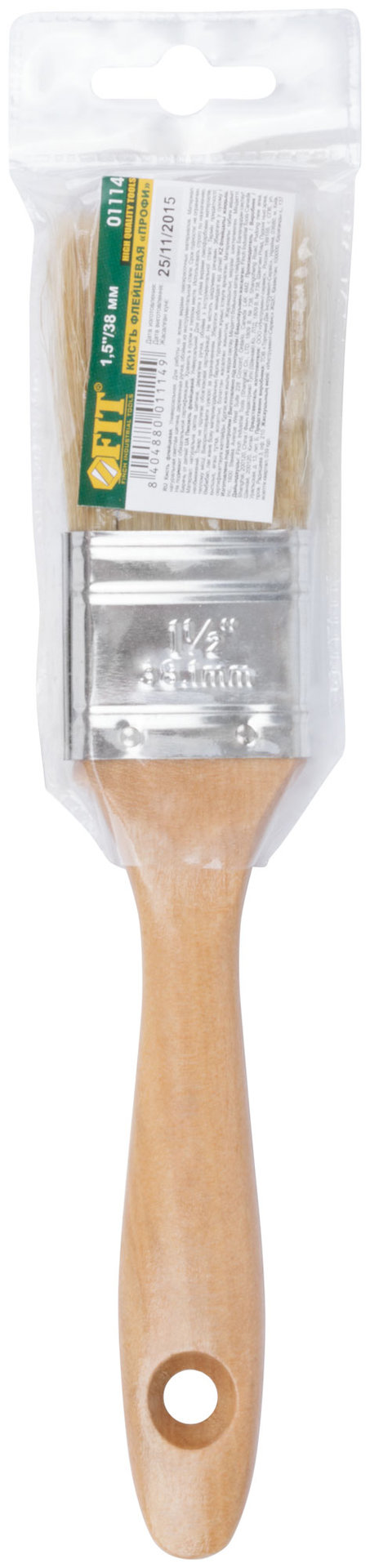Кисть флейцевая Профи, натур.светлая щетина, деревянная ручка 1,5 (38 мм) (01114)