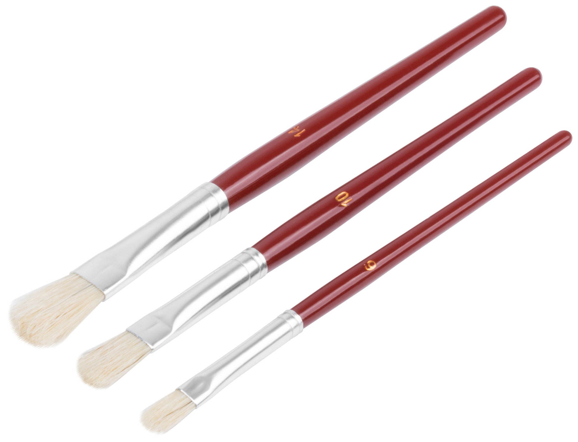 Кисти художественные, натуральная щетина, деревянная ручка, плоские, набор 3 шт. (01528)