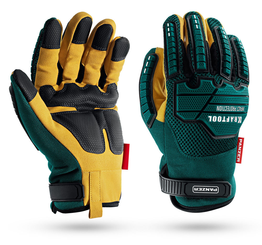 Профессиональные комбинированные перчатки PANZER р.L (9), виброзащита, увеличенные противоударные накладки KRAFTOOL 11298-L