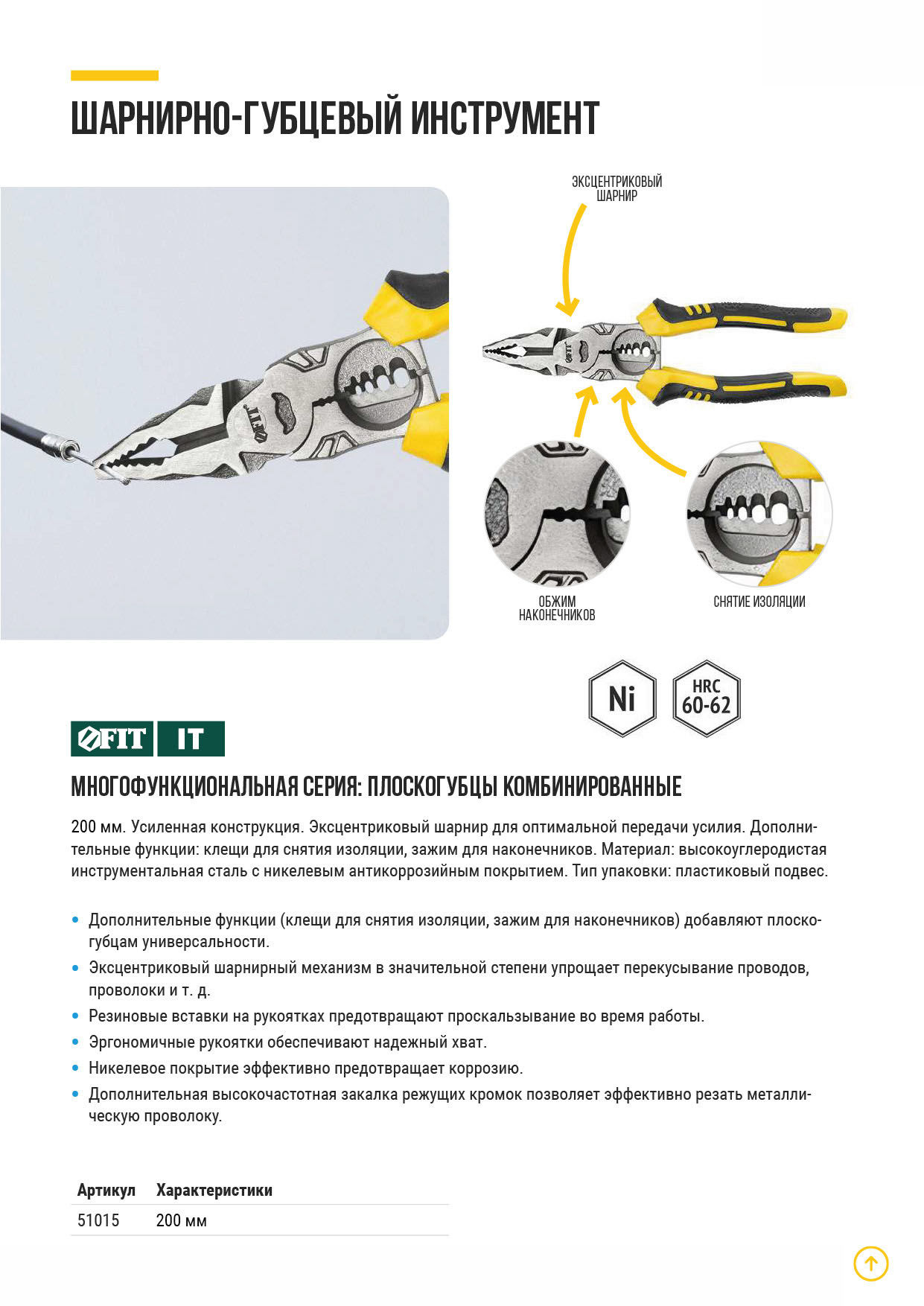 Плоскогубцы комбинированные многофункциональные, эксцентриковый шарнир, прорезинен. ручки, Профи 180 мм (51015)