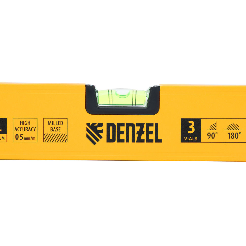 Уровень алюминиевый, магнит, фрезерованный, 3 глазка (1 зеркал.) 0,5 мм/м, 800 мм Denzel (33692)