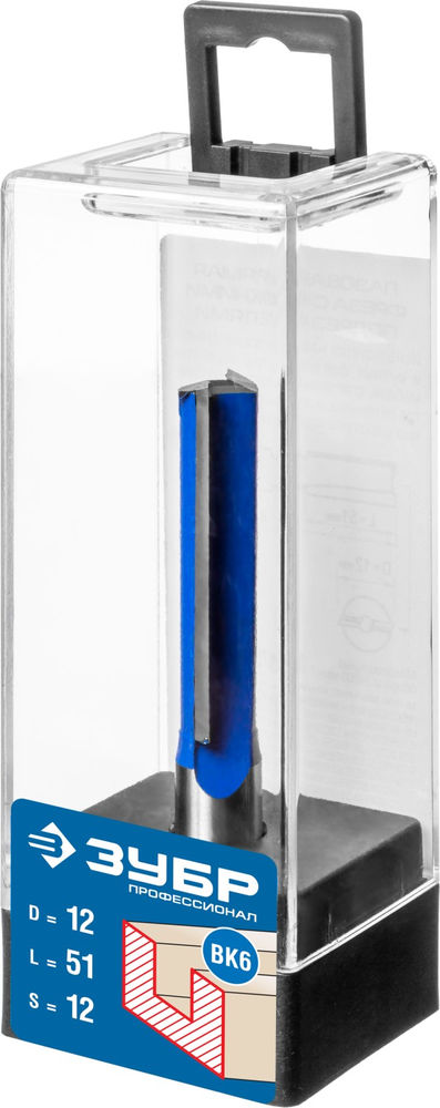 Фреза пазовая прямая 12?51 мм с нижними подрезателями хвостовик 12 мм ЗУБР Профессионал 28755-12-51