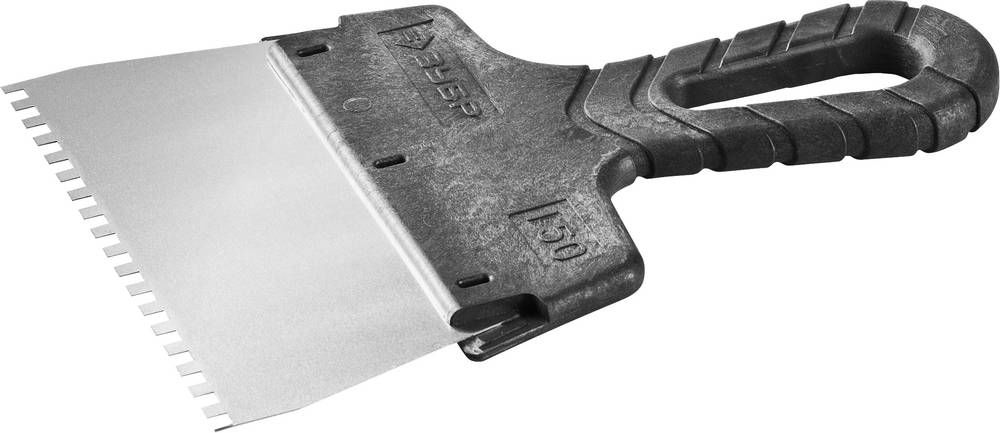 Шпатель фасадный нержавеющий 150 мм зуб 4?4 мм пластиковая ручка ЗУБР 10078-15-04