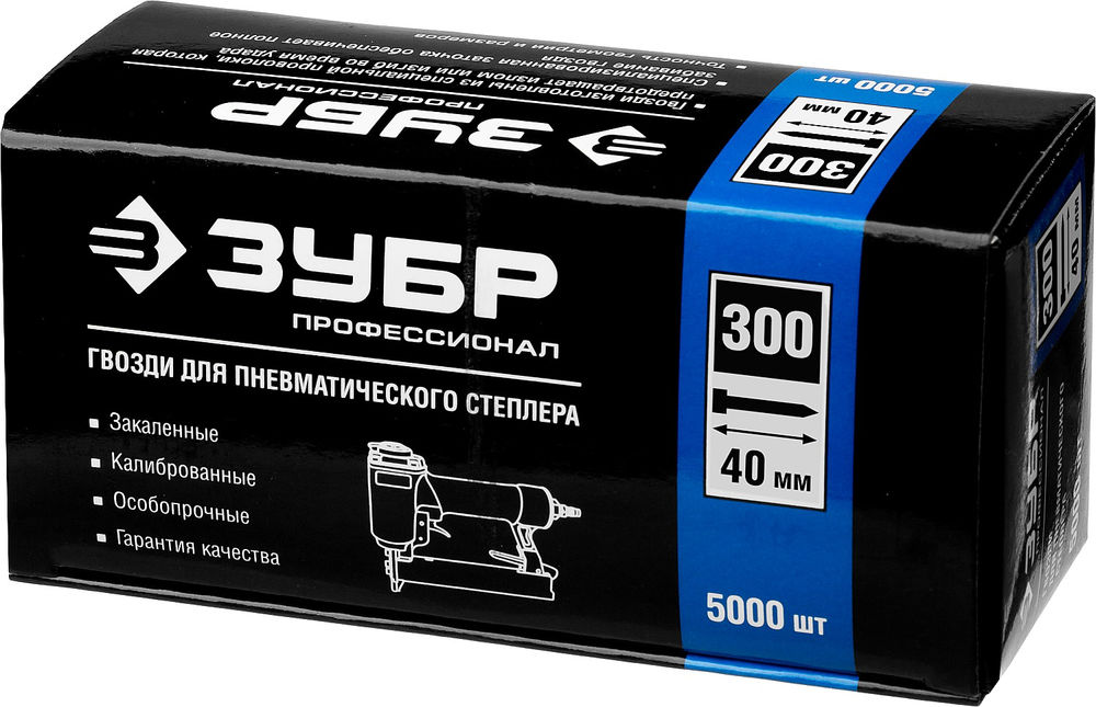 Гвозди строительные тип 300 (47/J/F) 40 мм, калибр 18GA, 5000 шт ЗУБР Профессионал 31830-40