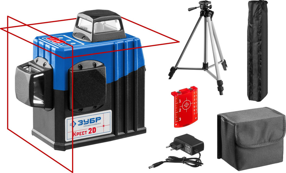 Лазерный нивелир КРЕСТ 2D №2, 20 - 70 м ЗУБР Профессионал 34907-2