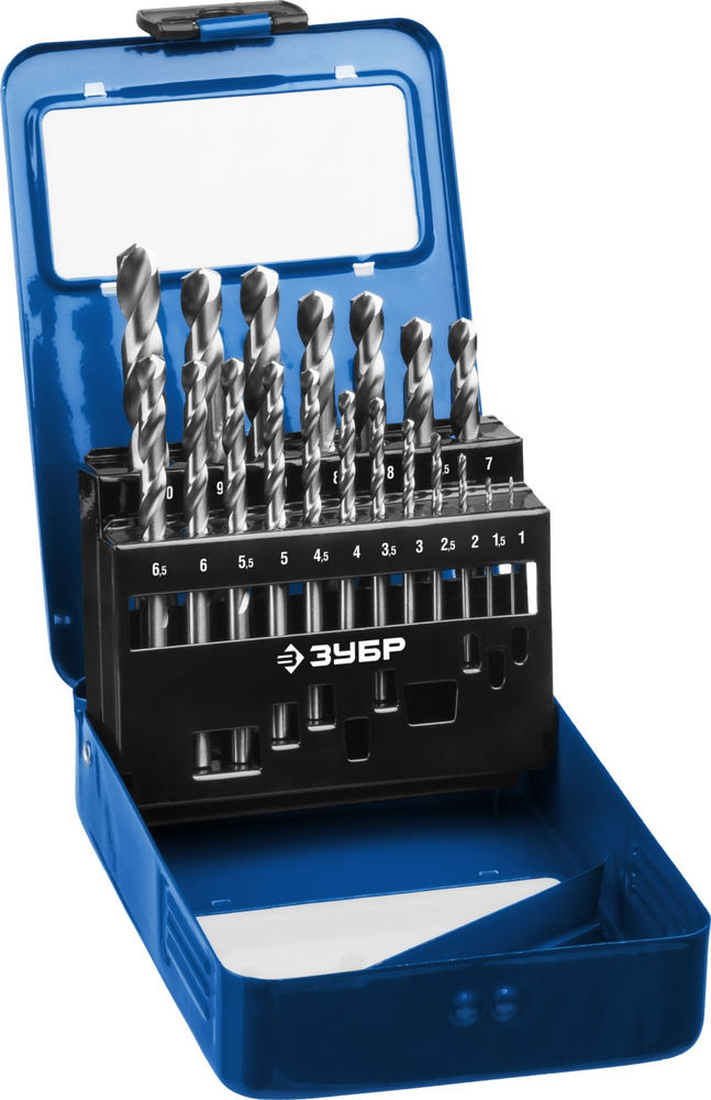 Набор сверл по металлу в мет. боксе 1-10 мм 19 шт сталь Р6М5 класс А ЗУБР ПРОФ-А Профессионал 29625-H19