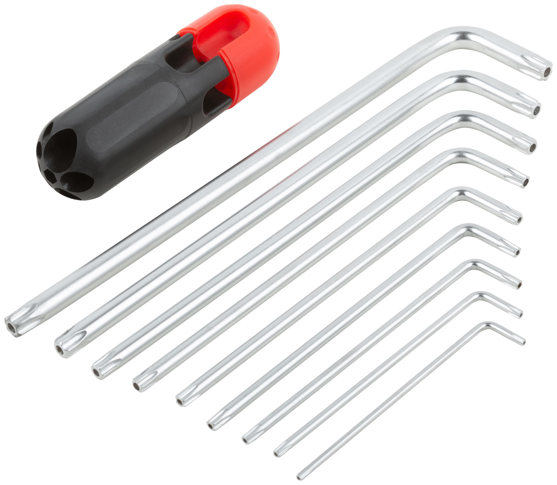 Ключи TORX 9 шт. CrV Т10-Т50, с отверстием, длинные, с пласт.Т-обр.ручкой, Профи