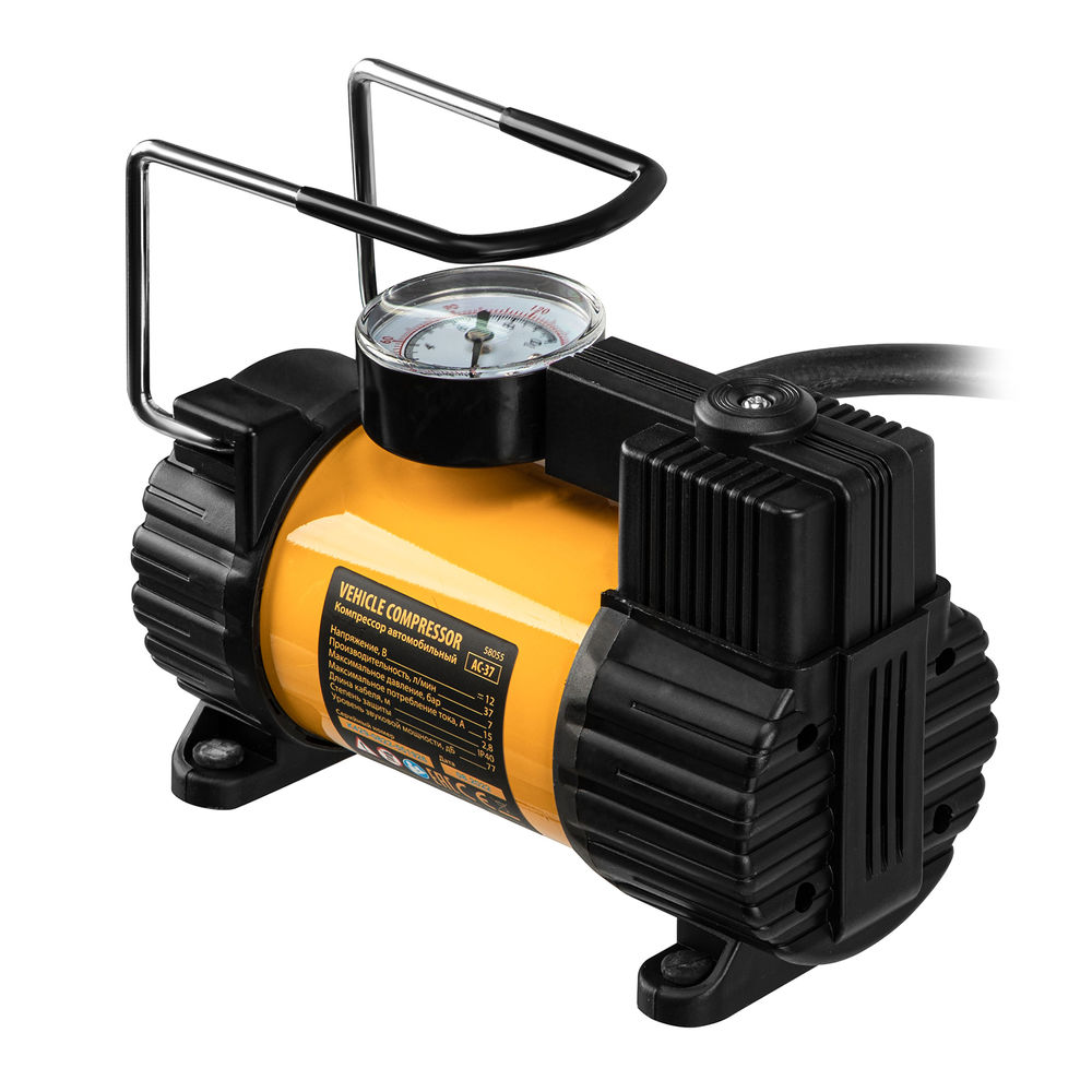 Компрессор автомобильный AC-37, 12 В, 7 атм, 37 л/мин, автомобильный предохранитель Denzel (58055)